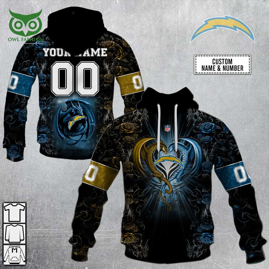 personalized nfl rose dragon los angeles chargers hoodie 1 dvt4Q