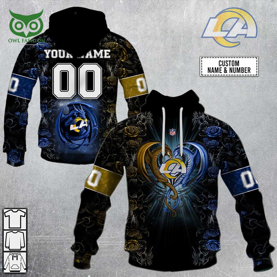 personalized nfl rose dragon los angeles rams hoodie 1 280QS