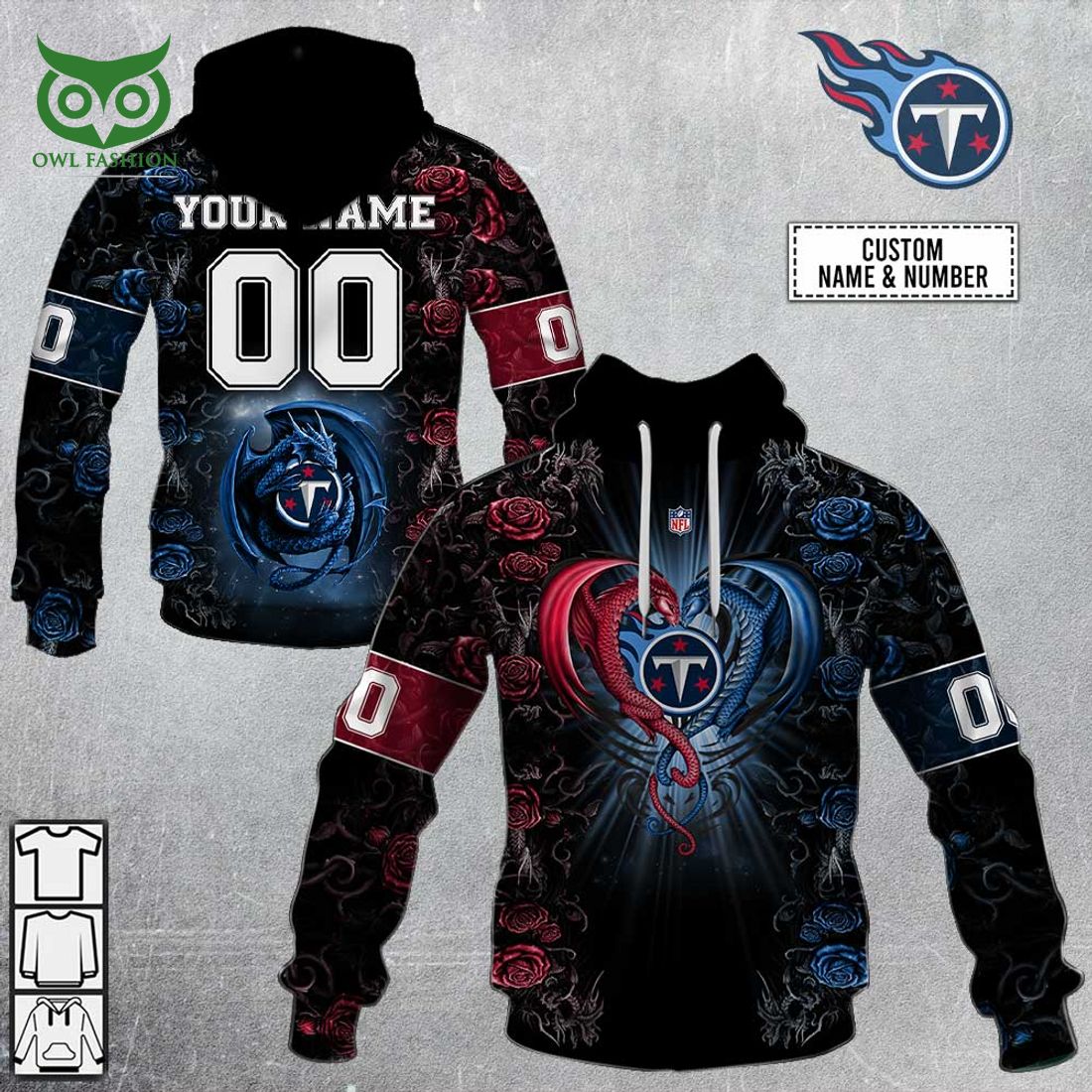 Personalized NFL Rose Dragon Tennessee Titans Hoodie