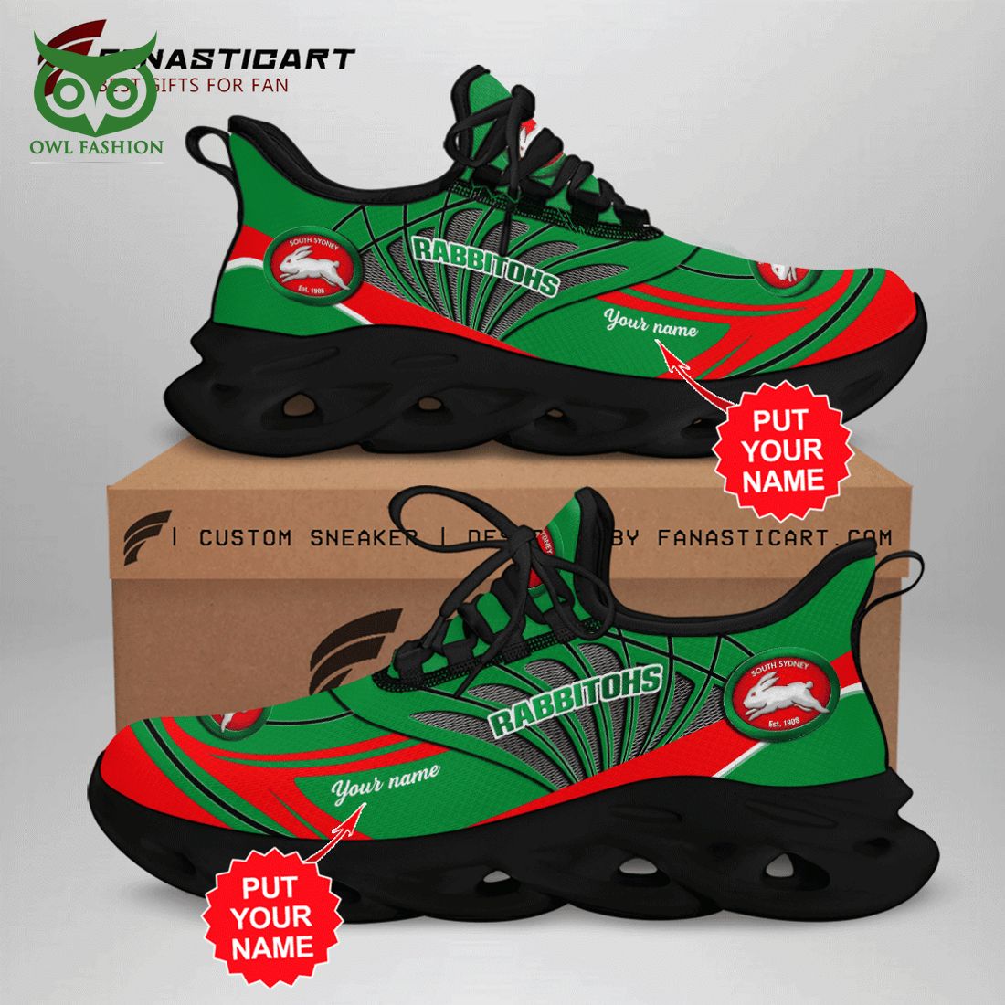 Personalized South Sydney Rabbitohs NRL Max Soul Shoes
