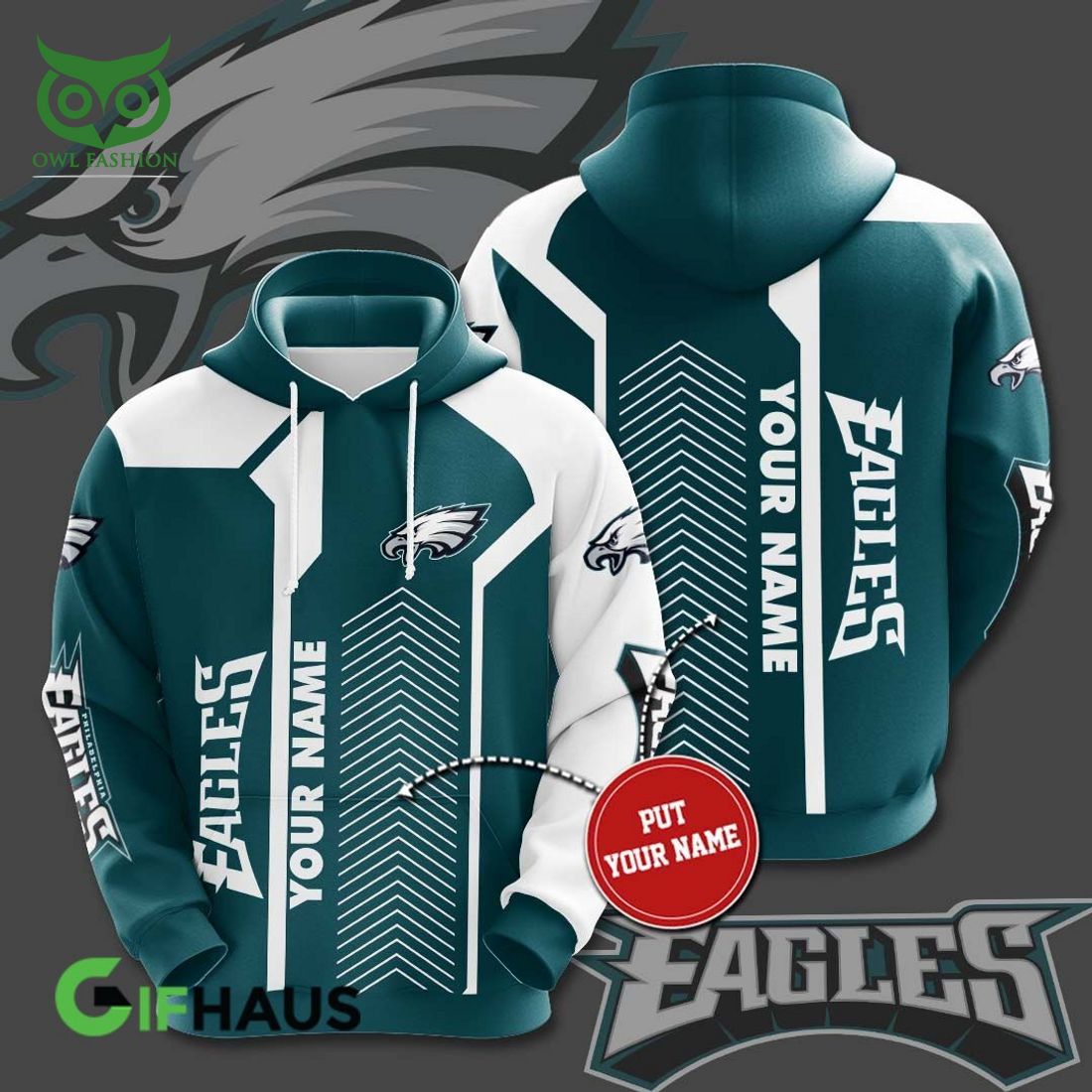 custom name philadelphia eagles nfl turquoise and white 3d hoodie 1 CLeXt