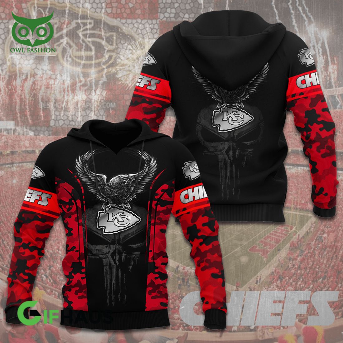 Kansas City Chiefs NFL Black Eagle 3D Hoodie - Owl Fashion Shop