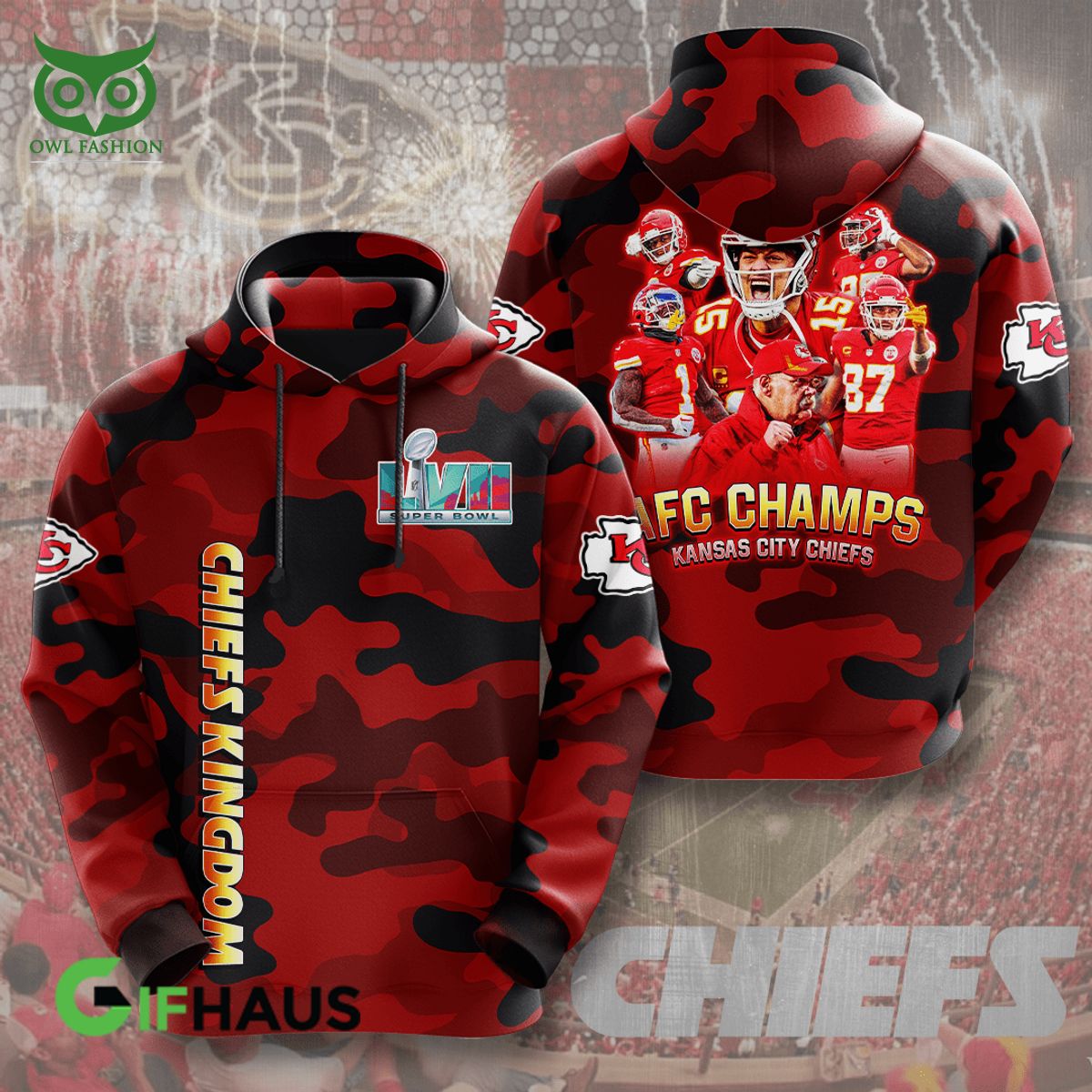 NFL Kansas City Chiefs Camou Pattern 3D Tshirt Hoodie Zip - Owl Fashion Shop