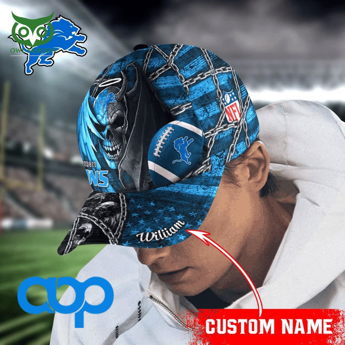 personalized detroit lions nfl skull demon and angel classic cap 2 5f5LO