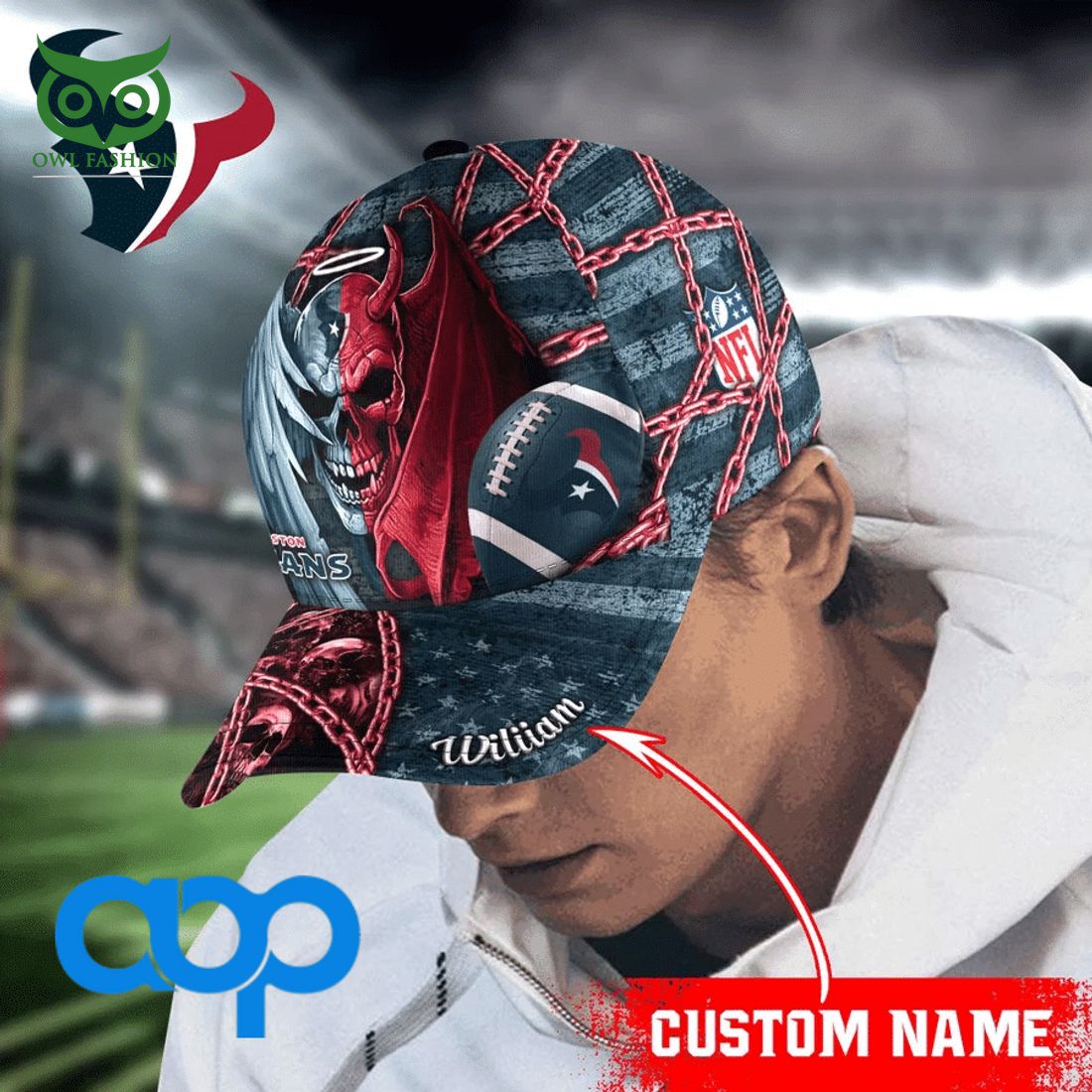 personalized houston texans nfl skull demon and angel classic cap 2 VkEuI