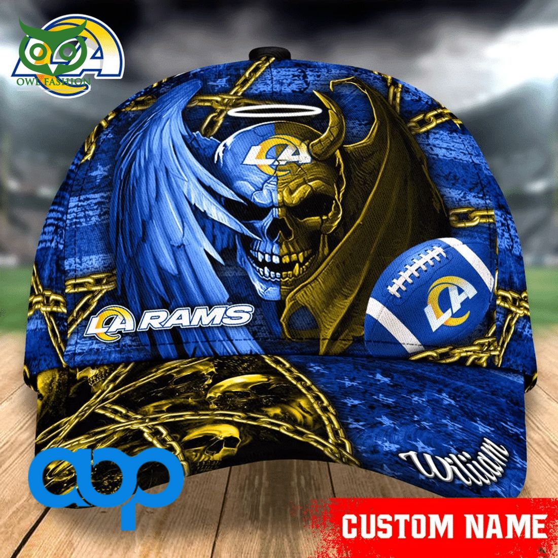 personalized los angeles rams nfl skull demon and angel classic cap 1 1IWbD