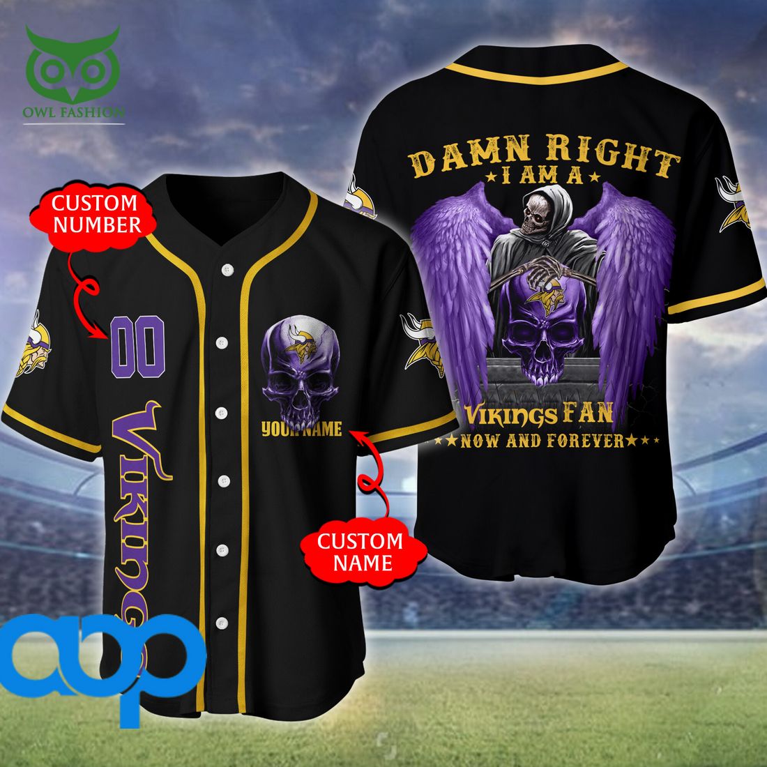 Minnesota Vikings Custom Number And Name NFL 3D Baseball Jersey Shirt Skull  For Fans Gift Halloween - Freedomdesign