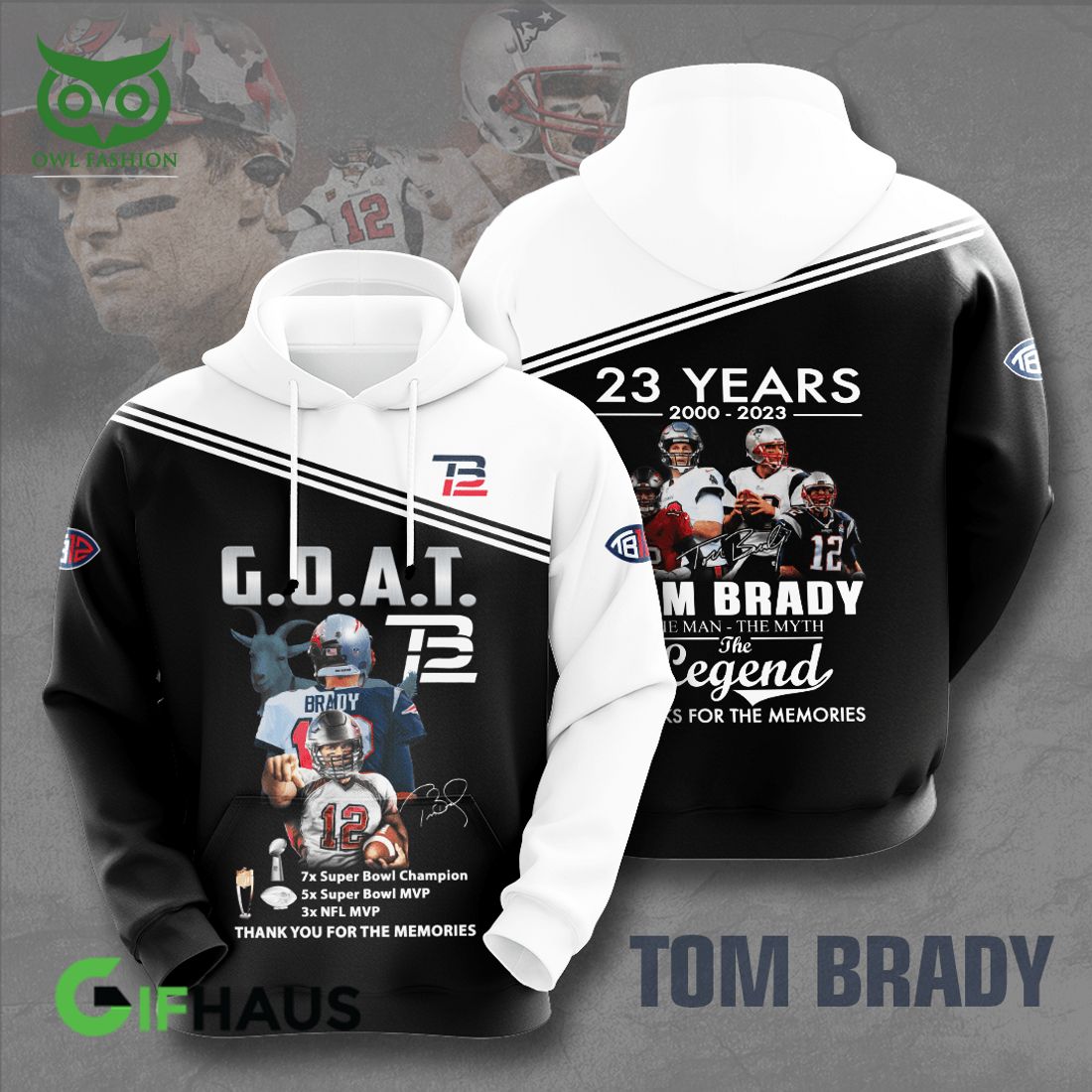 Tom Brandy NFL Legend Black and White 3D Shirt - Owl Fashion Shop