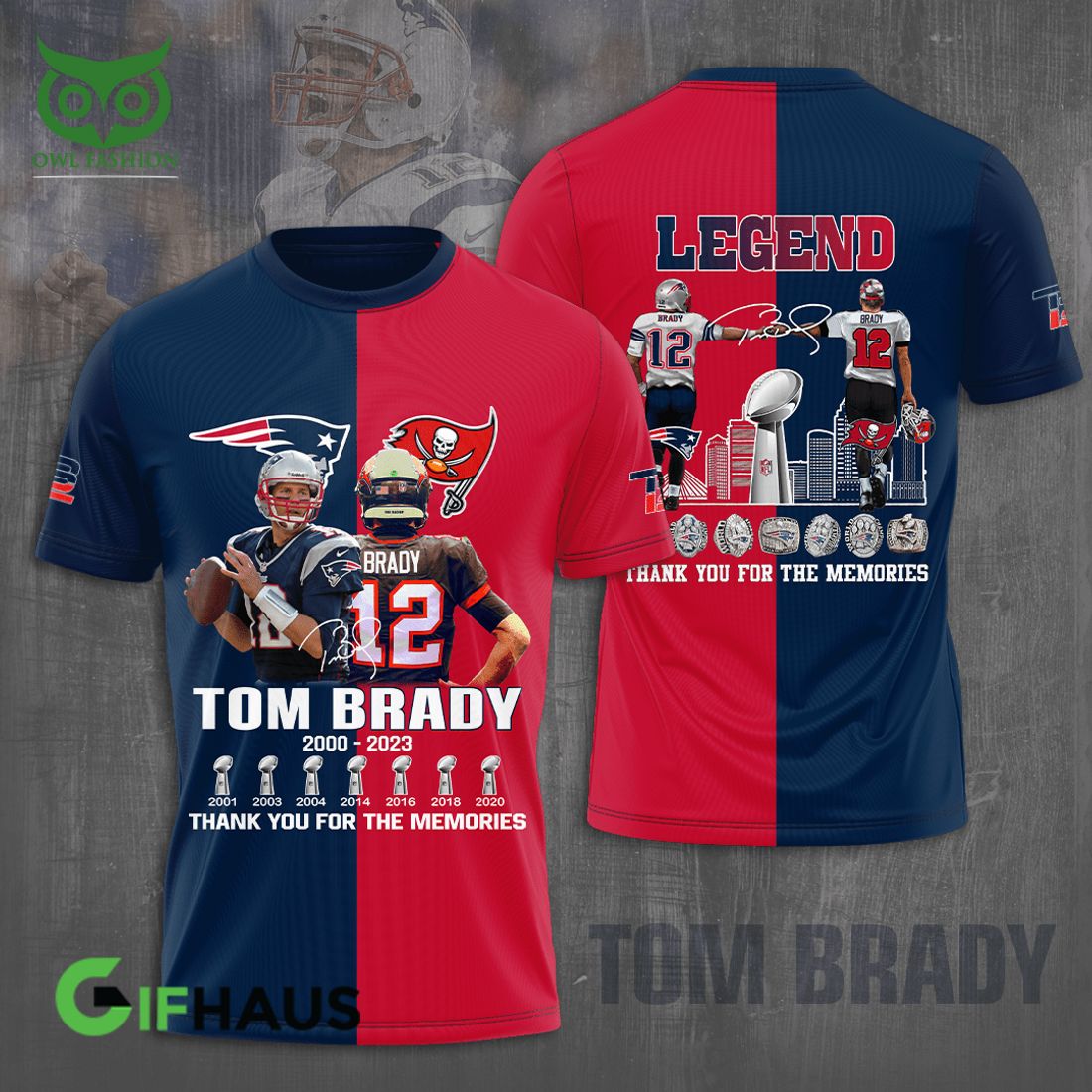 Tom Brandy NFL Legend Dark Blue and Red 3D Shirt - Owl Fashion Shop