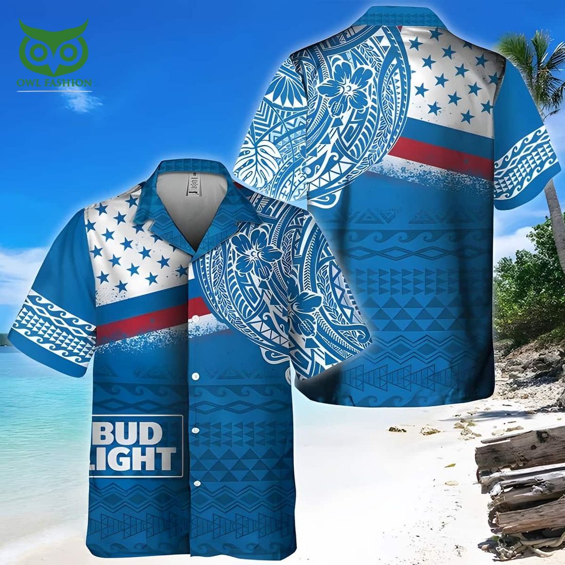 blue bud light hawaiian shirt polynesian pattern beach lovers gift 1 ocoRW