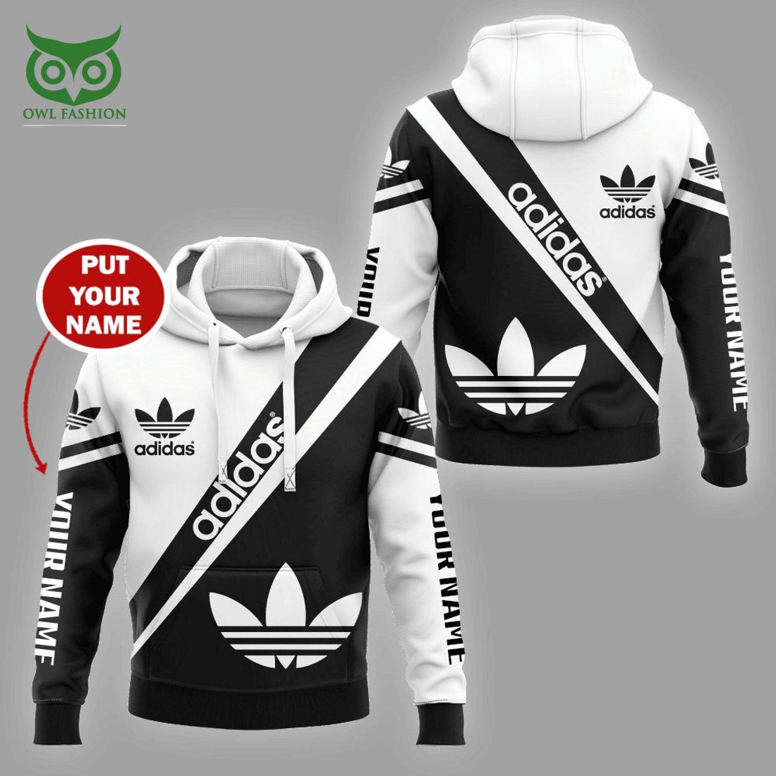 custom name adidas basic black white hoodie and sweatpants 1 D57Pj