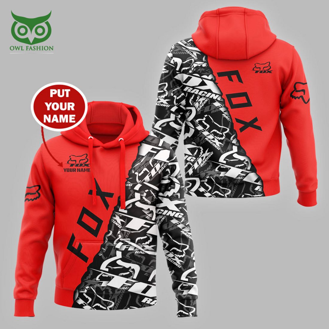 custom name fox racing red hoodie and sweatpants 1 yeWZ0
