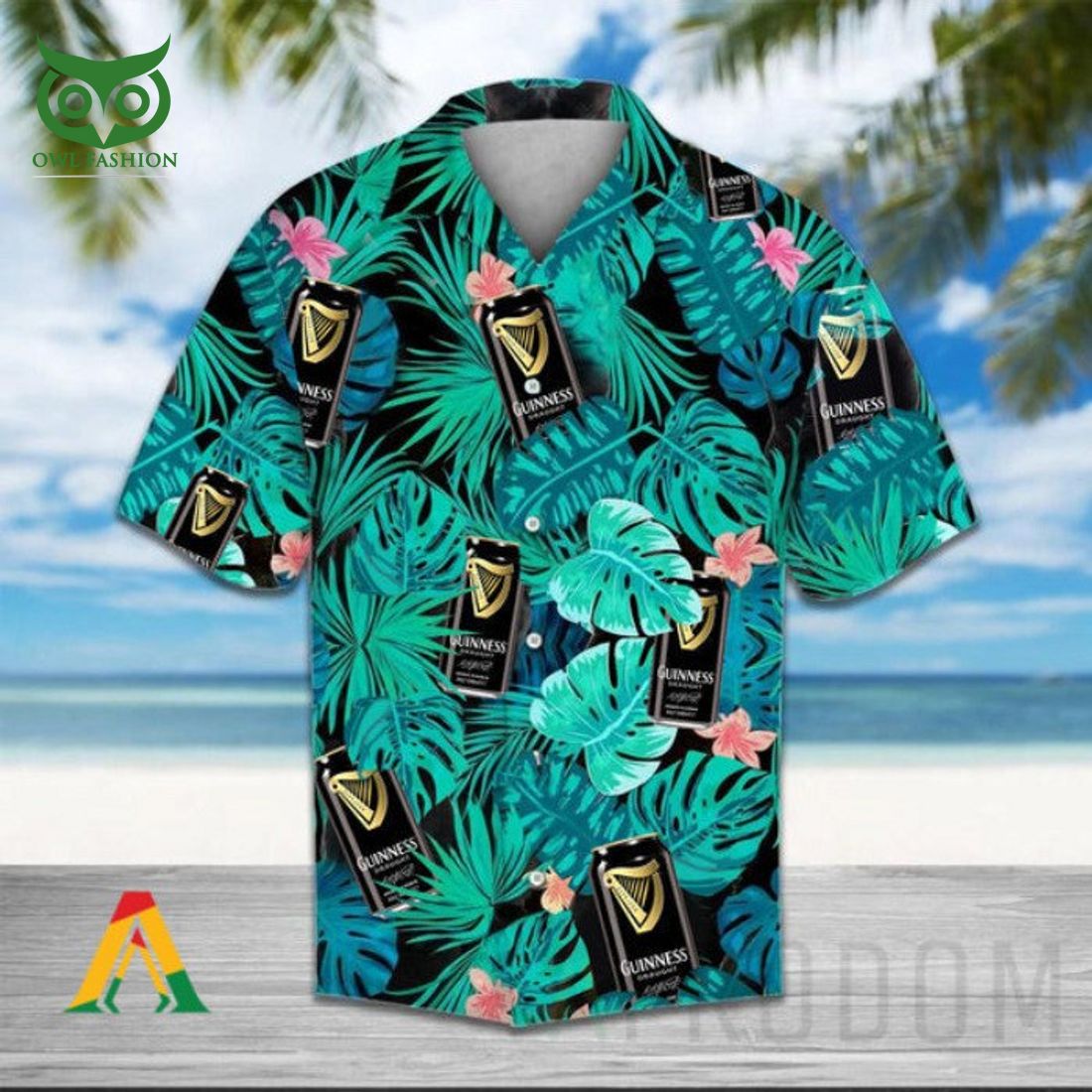 guinness beer hawaiian shirt tropical green leaves 1 Hp7mJ