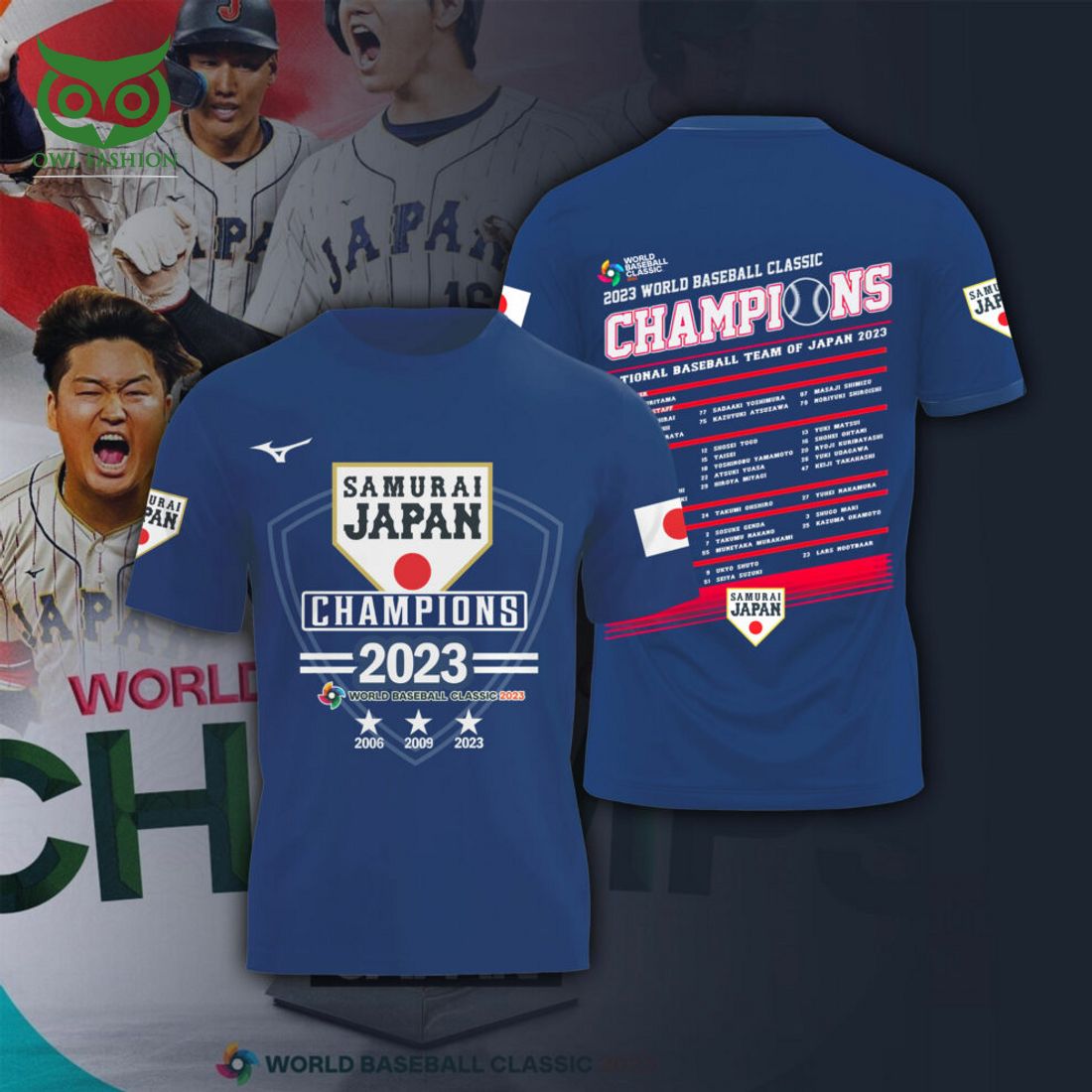 Japan Baseball 2023 World Baseball Classic Champion 3D Shirt - Owl