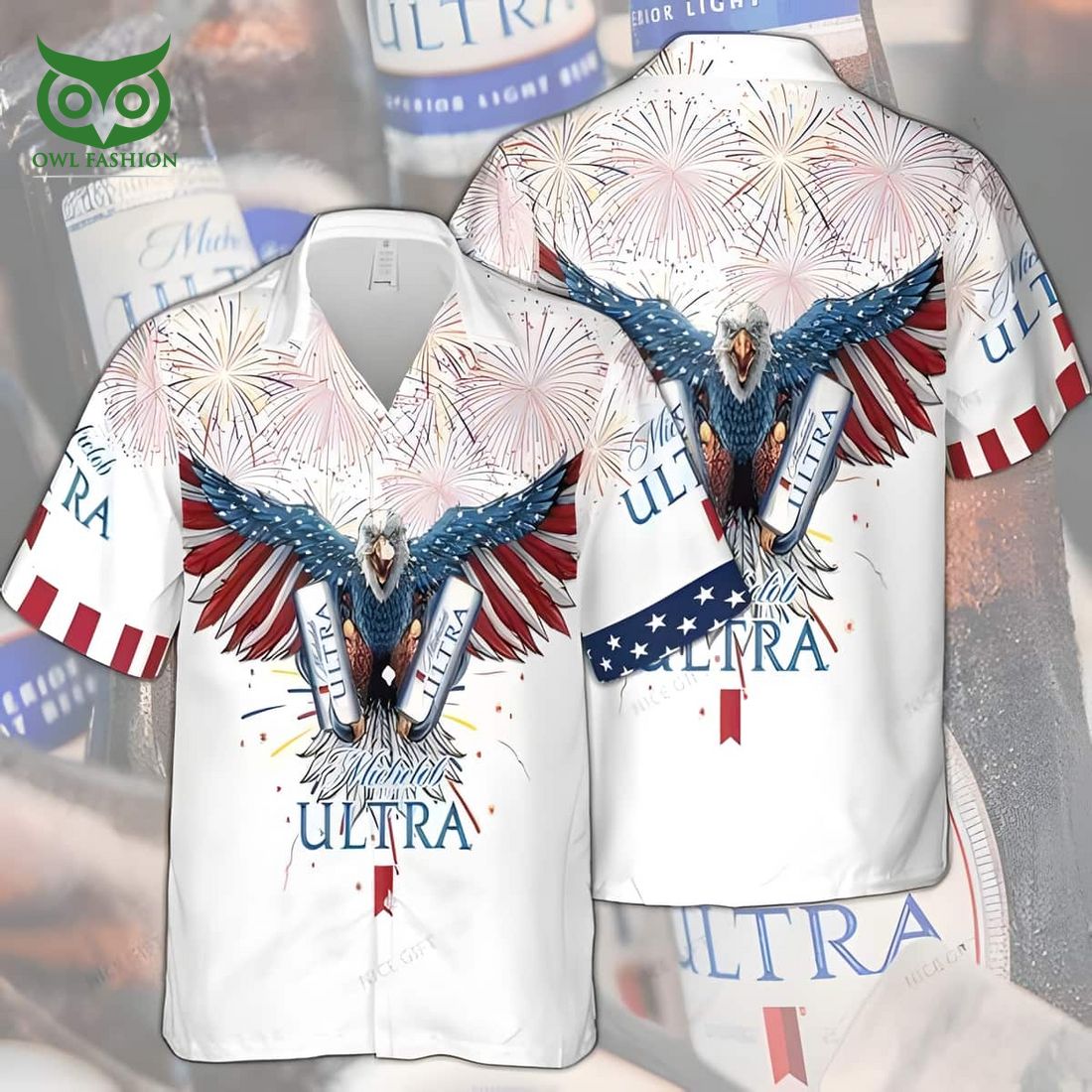michelob ultra beer bald eagle fireworks 4th of july hawaiian shirt 1 h2uKu