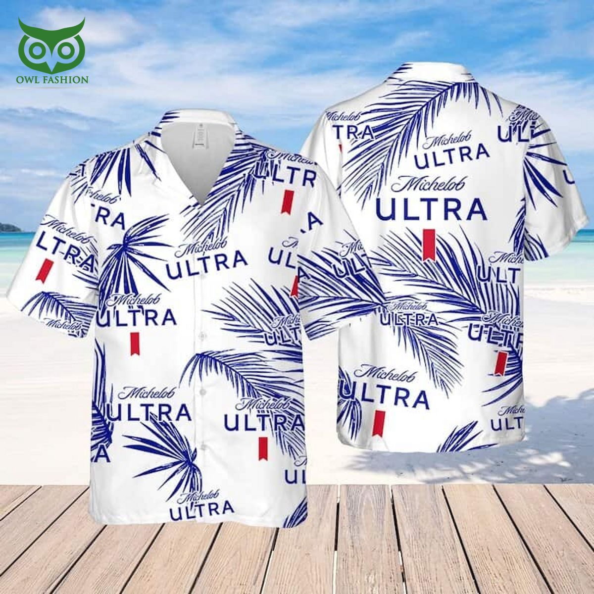 michelob ultra beer hawaiian shirt palm leaves pattern beach lovers gift 1 qjbaR