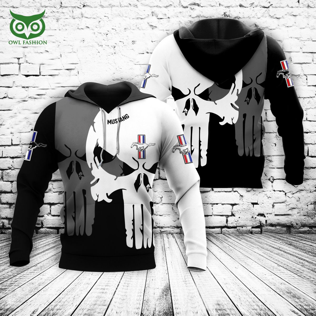 mustang skull logo black white 3d hoodie 1 19uVZ