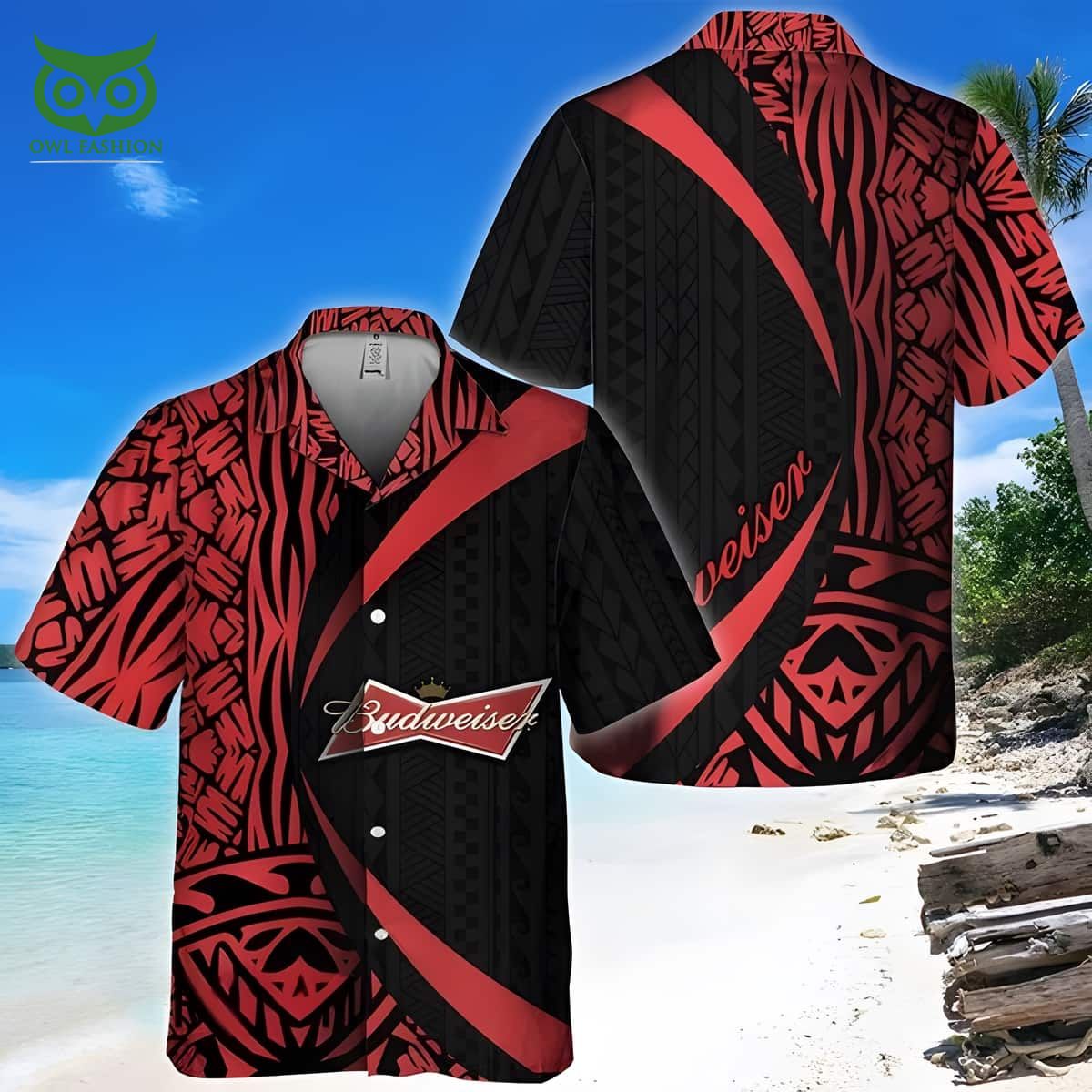 polynesian samoan pattern budweiser beer hawaiian shirt 1 nAEmZ
