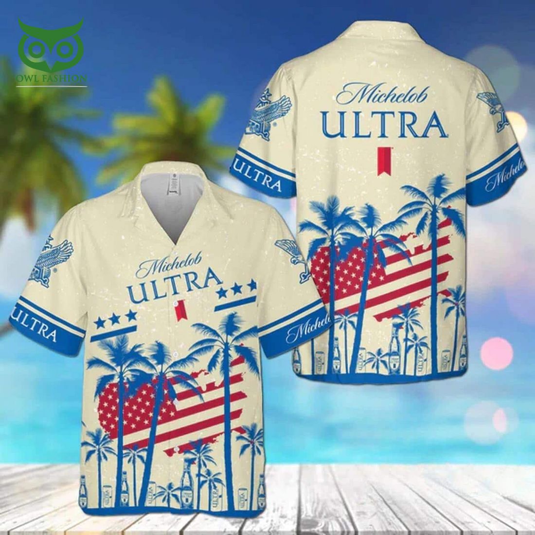 summer vibes michelob ultra beer usa flag tropical palm tree hawaiian shirt 1 FSoec