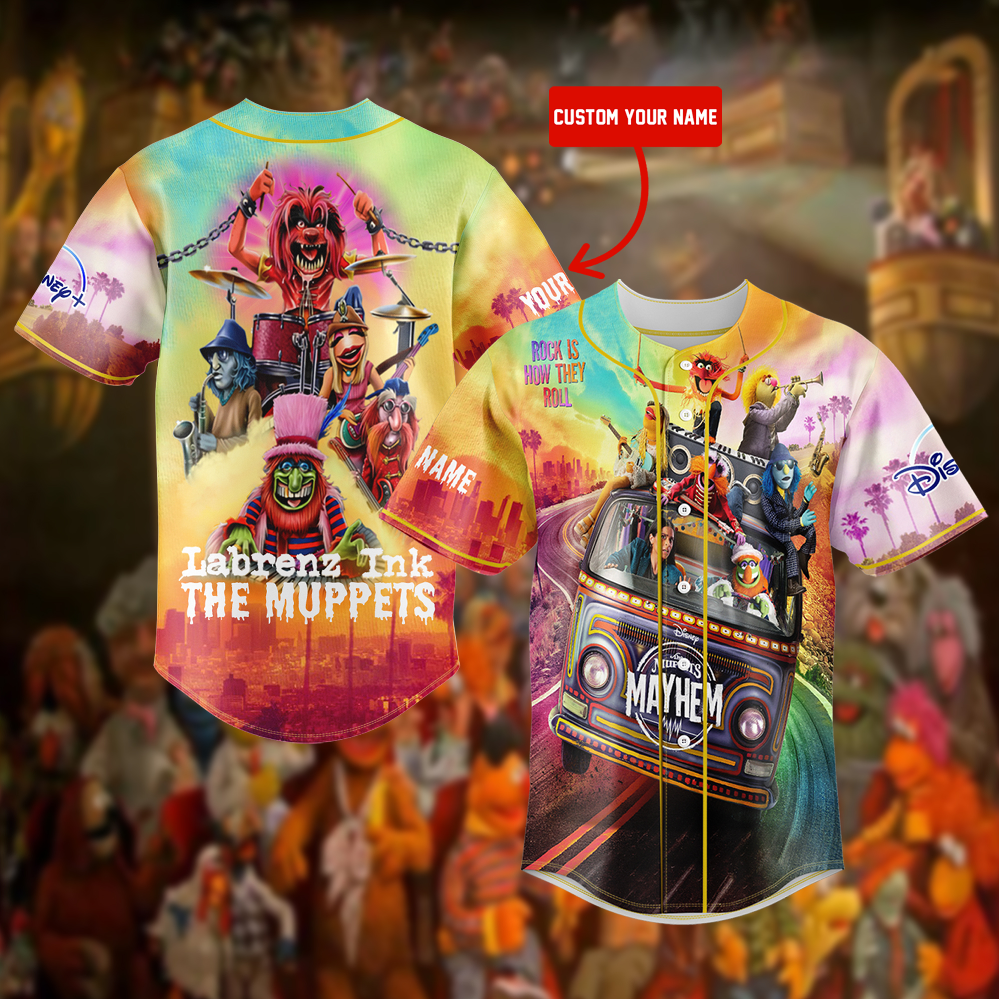 2 Custom Name The Muppets Mayhem Colorful Baseball Jersey Shirt.jpg