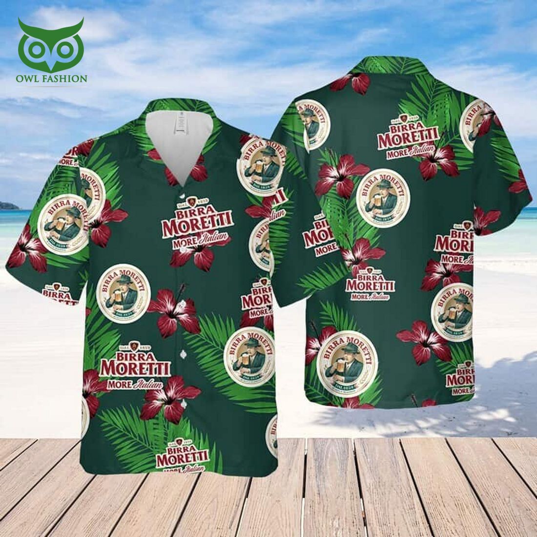 birra moretti beer hibiscus flower pattern hawaiian shirt gift for beach lovers 1 QaaJa