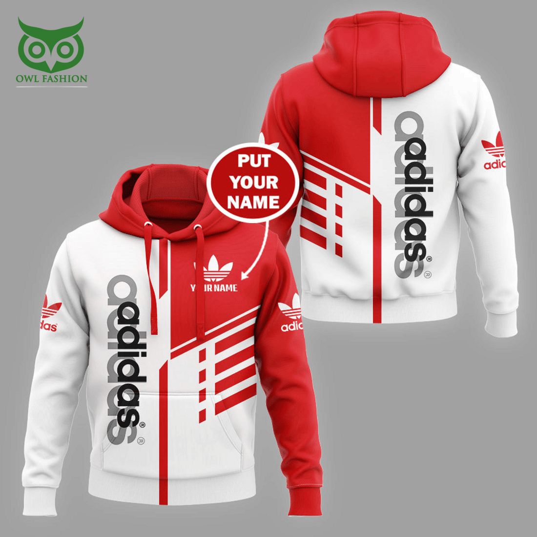 Custom Name Adidas White and Red Hoodie and Pants Owl Fashion Shop