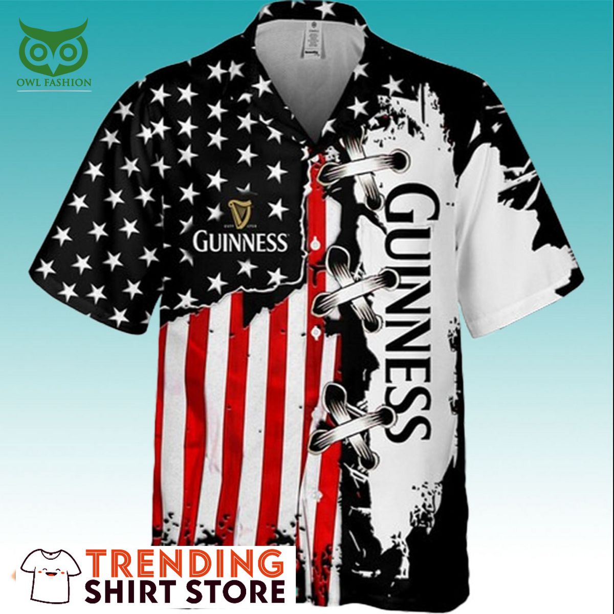 Limited Guinness Hawaiian Shirt Cool American Flag Beer Rejuvenating picture