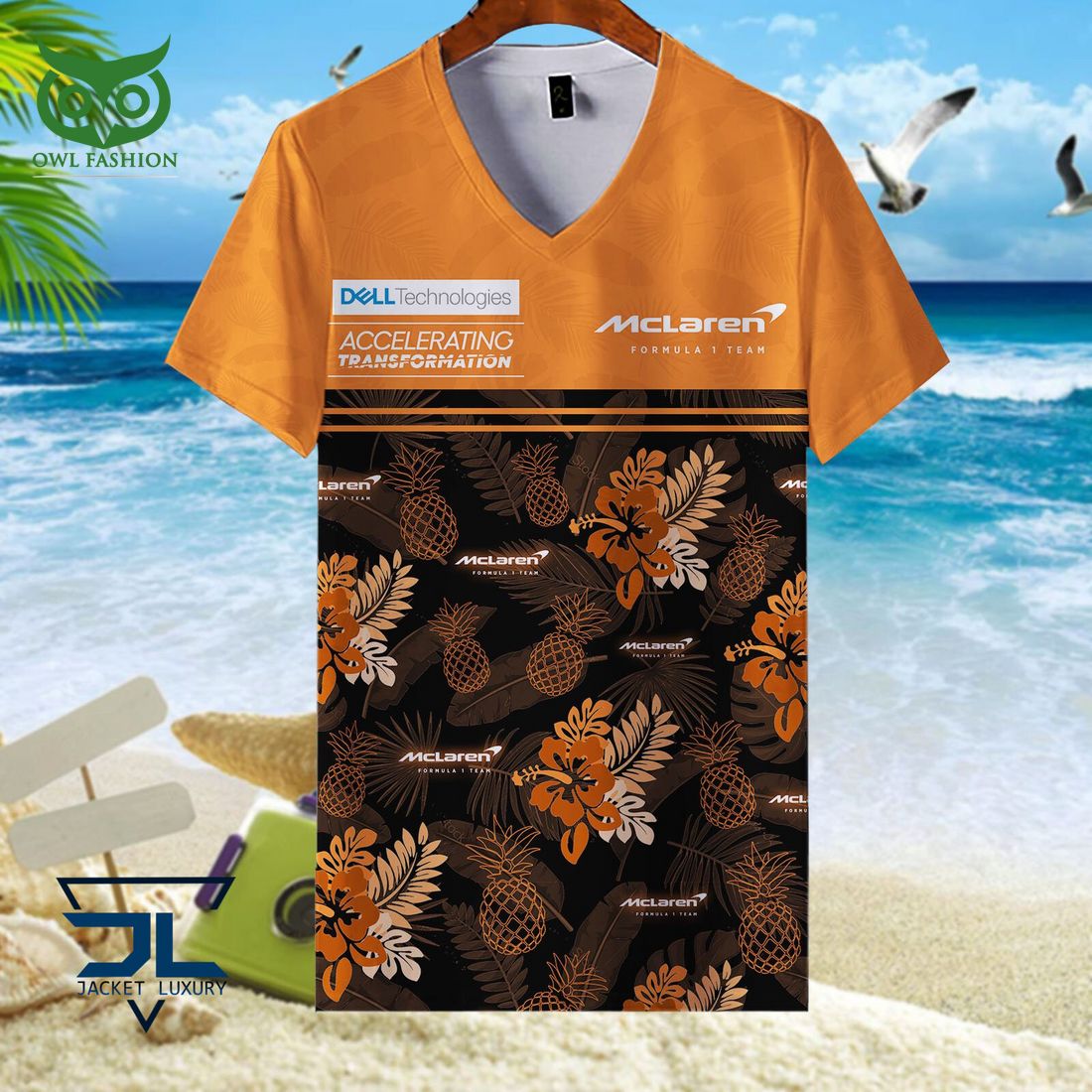 McLaren F1 Men's Hawaiian Button Down Shirt - Orange