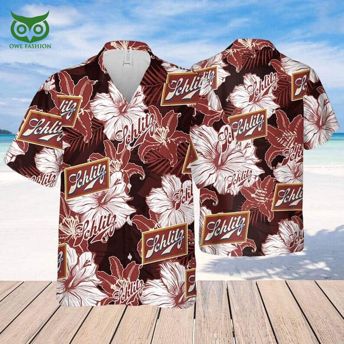 schlitz beer tropical flower pattern hawaiian shirt 1 hRz9o