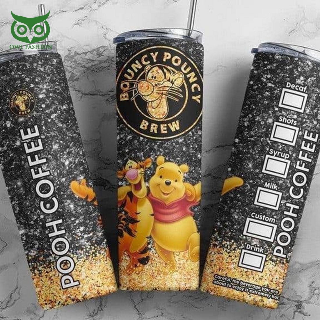 Winnie The Pooh Black Yellow Diamond Tumbler Cup Trending picture dear