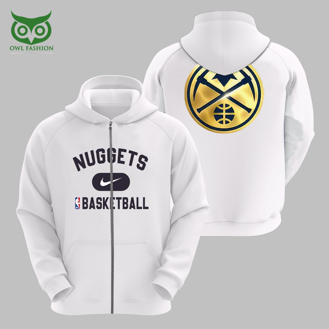 Denver Nuggets NBA Basketball White 3D Hoodie Stand easy bro