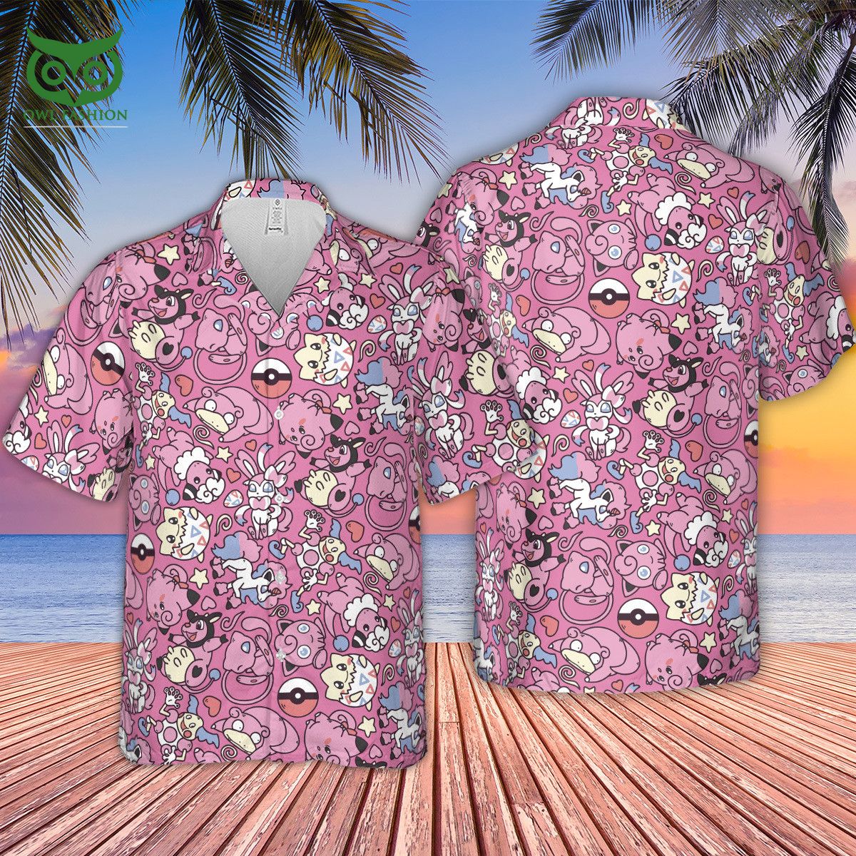 Team Pink Pokemon Pattern New 2023 Hawaiian Shirt - Owl Fashion Shop