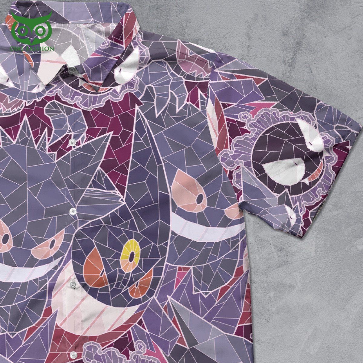 gengar line pokemon stained glass button down shirt 1 Rnltq.jpg