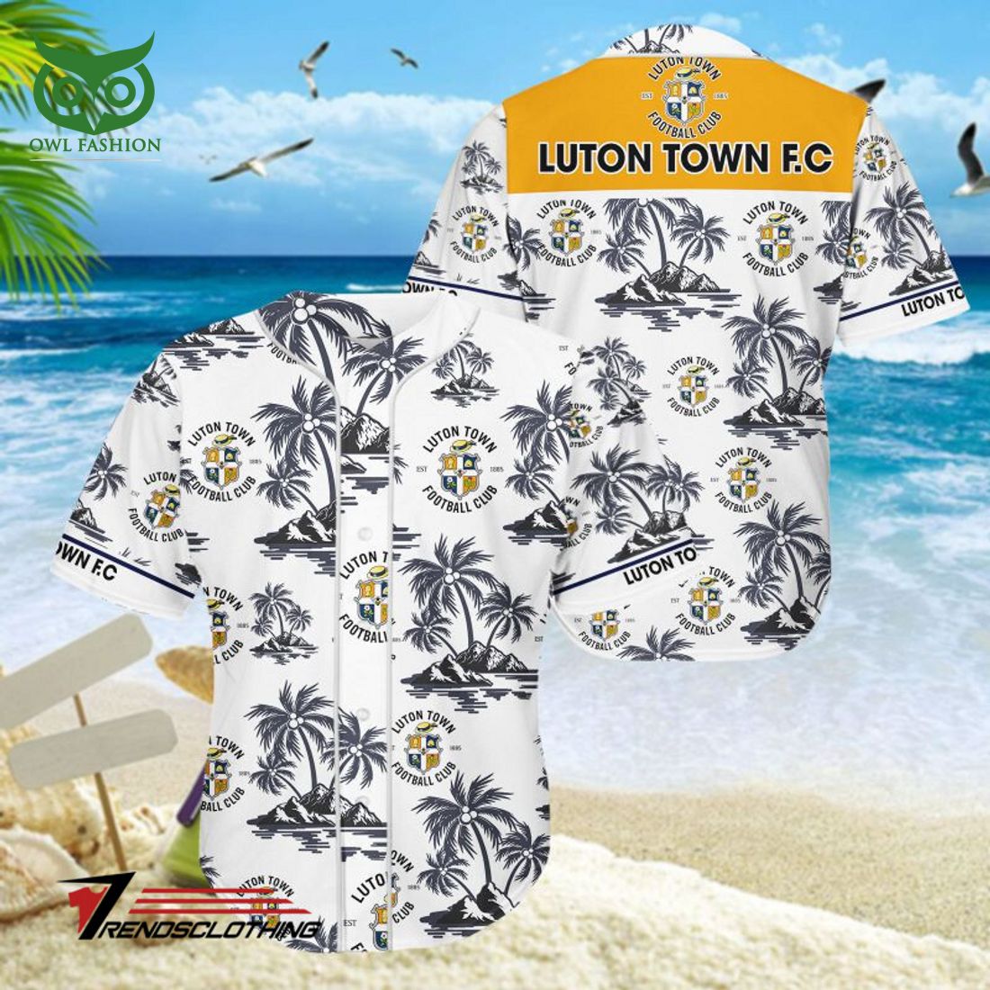 Luton Town F.C Premier League White Hawaiian Shirt Gang of rockstars