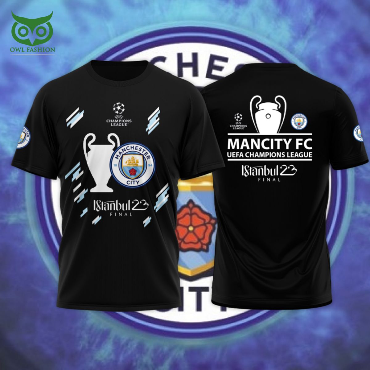 Manchester City Istanbul Champions League UEFA 3D Tshirt Sizzling