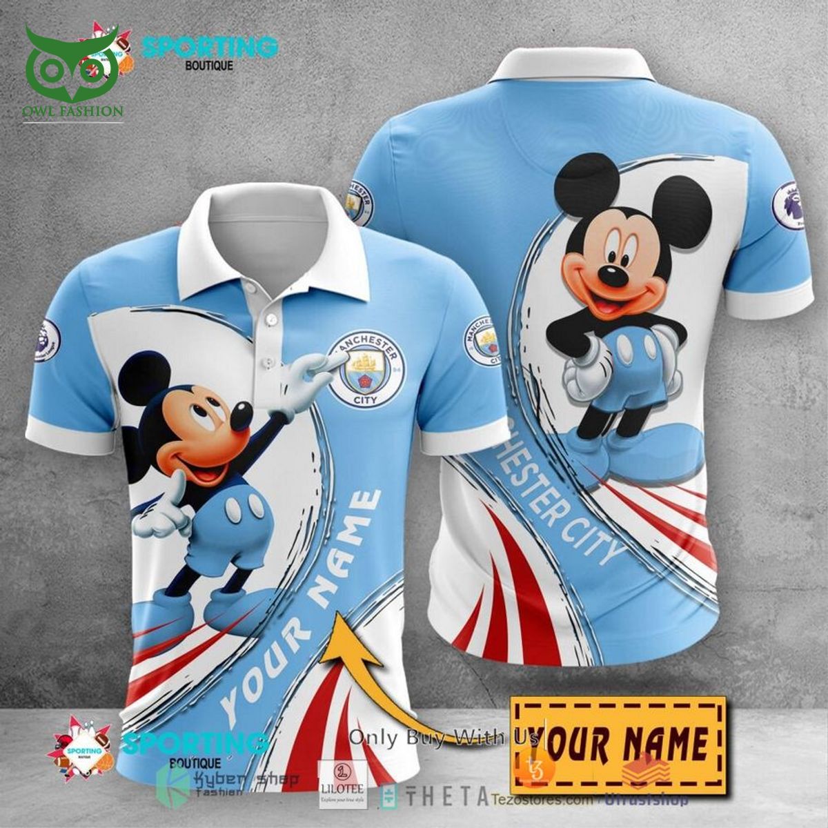 Mickey Mouse Manchester City Custom Name 3D TShirt Selfie expert