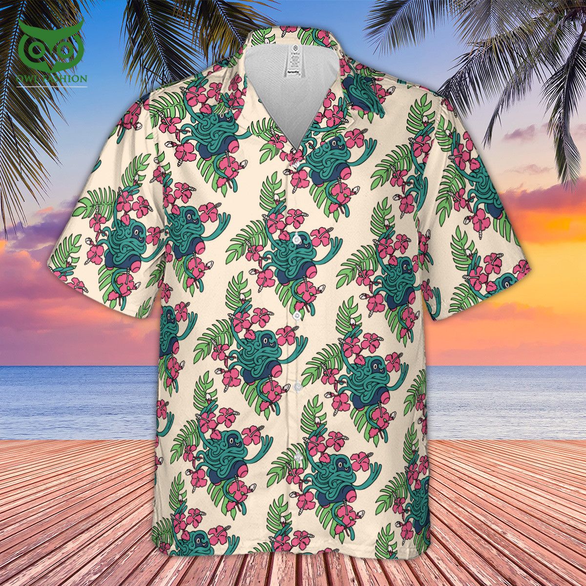 Cheap White Blue Tropical Floral Pattern Pokemon Hawaiian Shirt - Shirt Low  Price