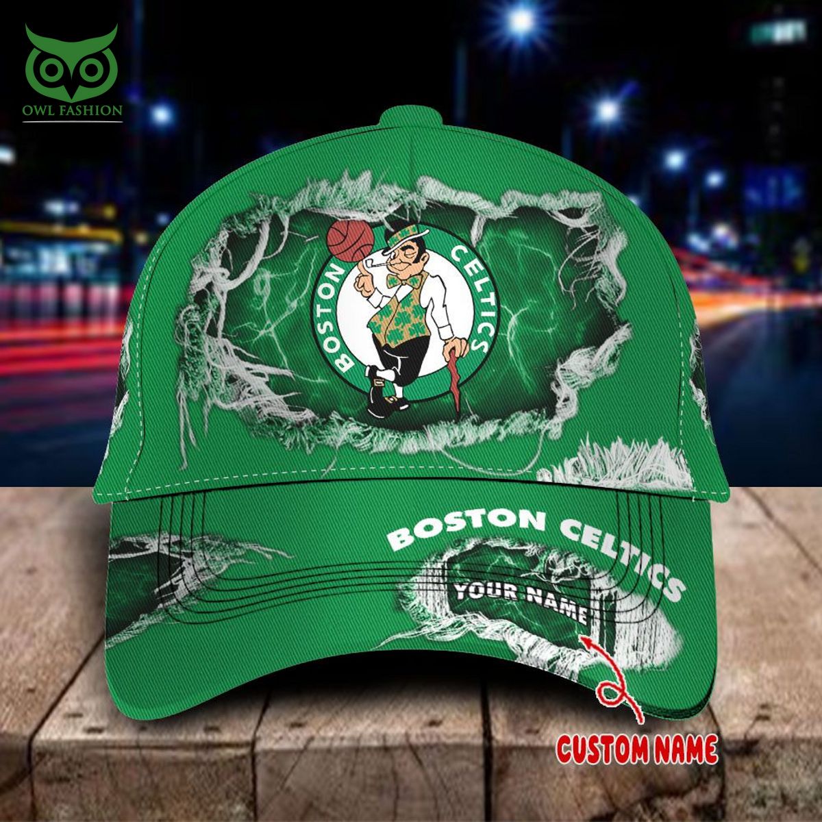 Custom Name Number Boston Celtics NBA Green 3D T-shirt - Owl