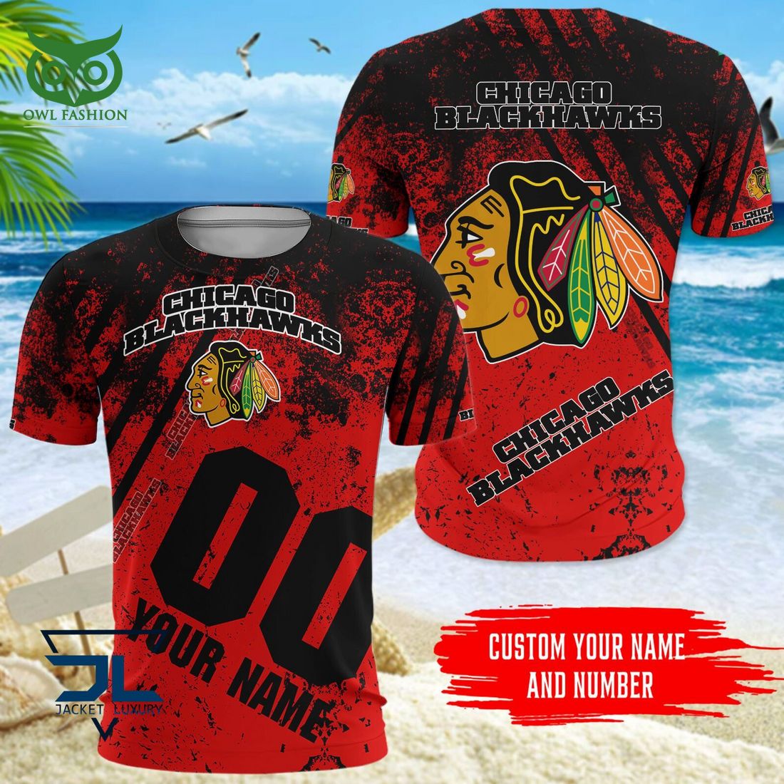 Custom Name Number Chicago Blackhawks NHL Hawaiian Shirt Stand easy bro