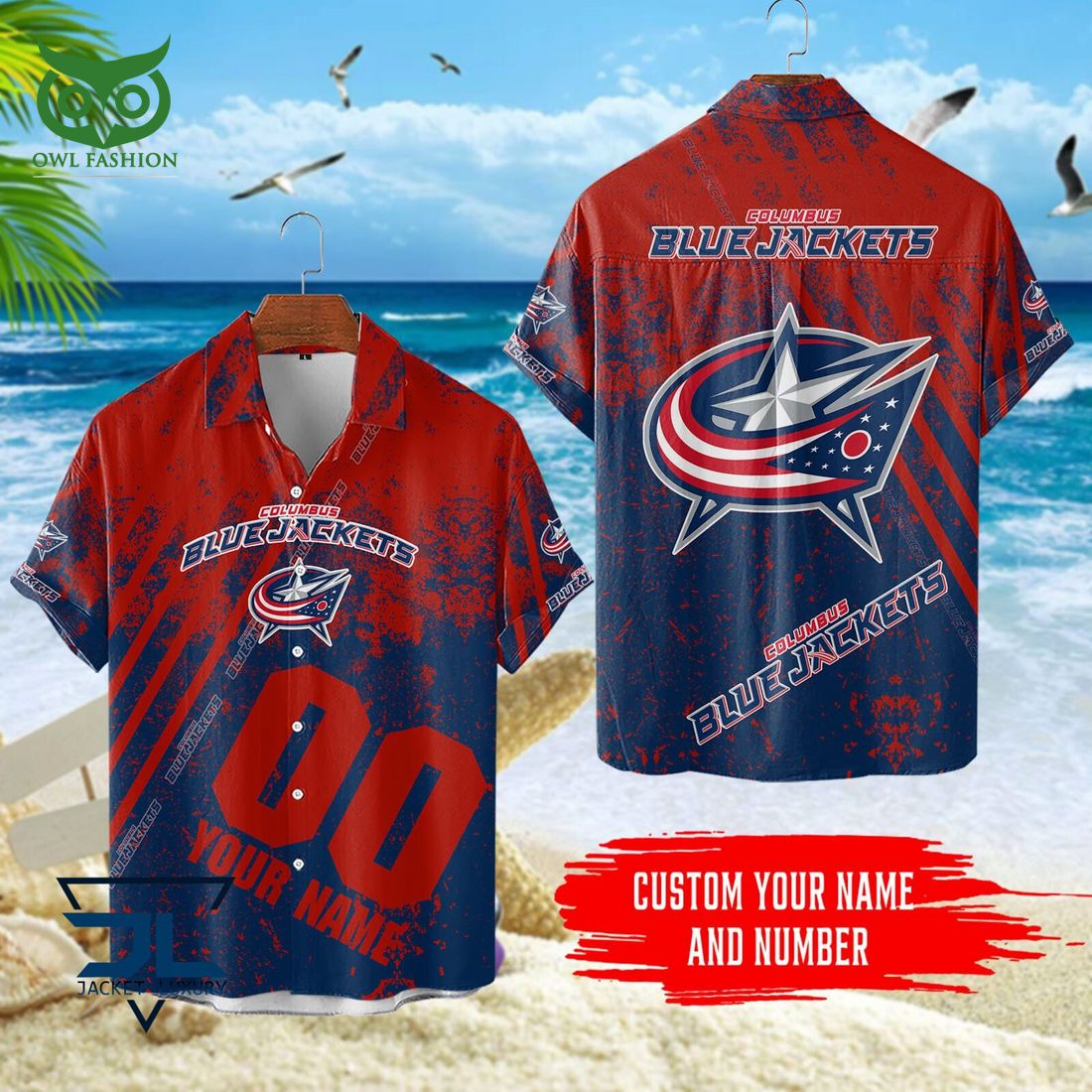 Custom Name Number Columbus Blue Jackets NHL Hawaiian Shirt Nice shot bro