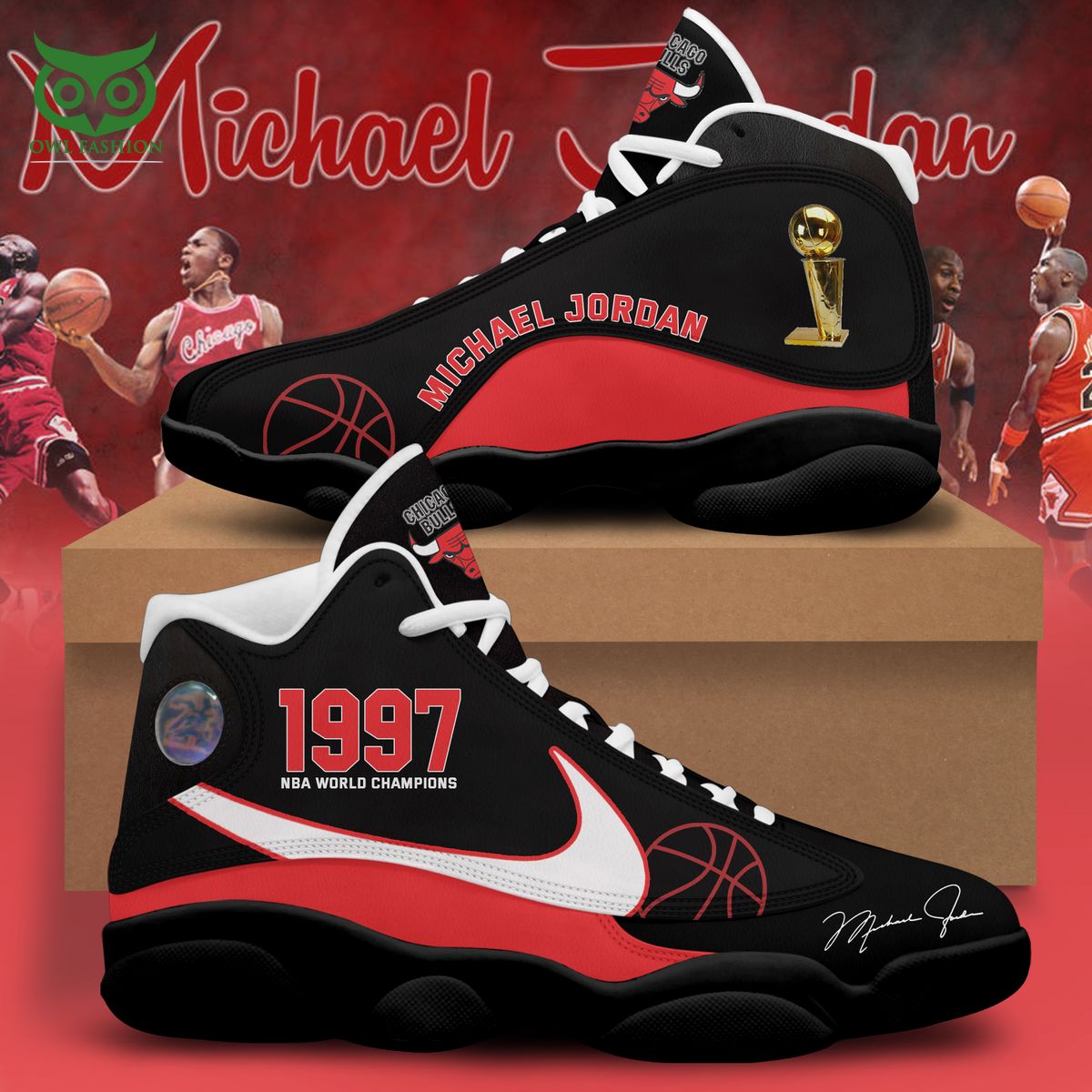 NBA Chicago Bulls Custom Name Red Black Special Air Jordan 13 Shoes