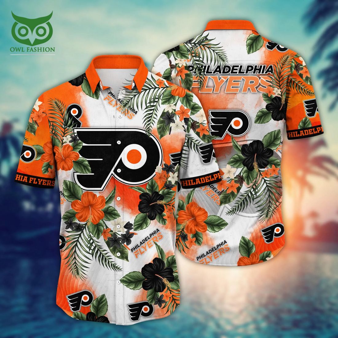 Philadelphia Flyers Dark Orange and Black Hawaiian Shirt - Owl