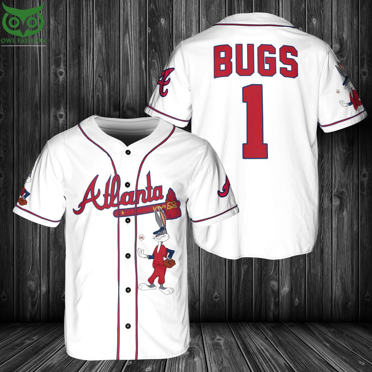 MLB Atlanta Braves Bugs Bunny Baseball Jersey Shirt