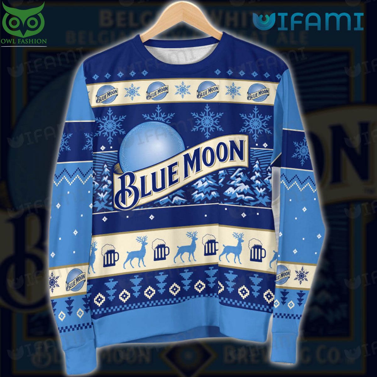blue moon beer ugly sweater snowflakes reindeer pattern beer lovers gift 1 3vI9B.jpg