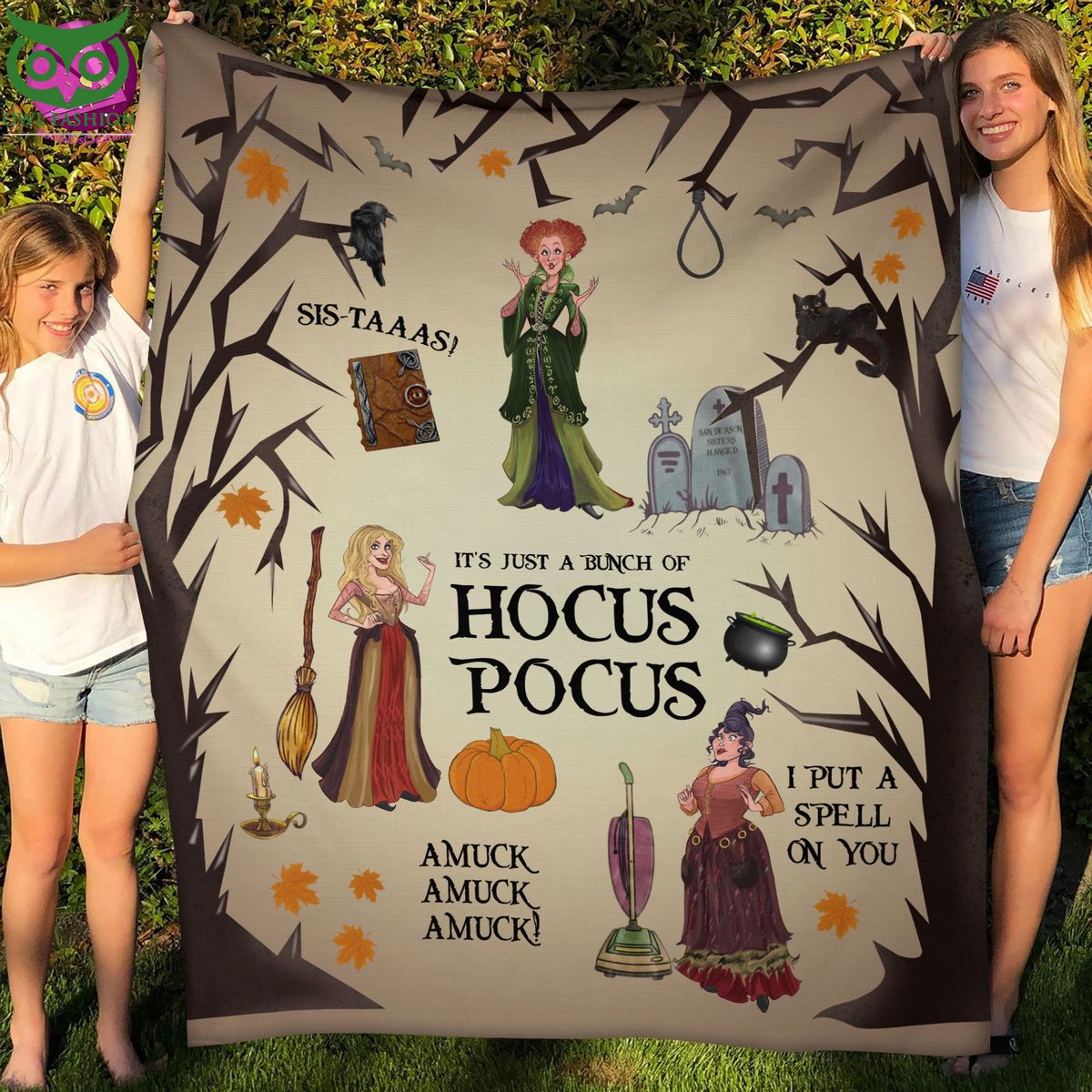 Hocus Pocus Cute Anime Witch Halloween Blanket