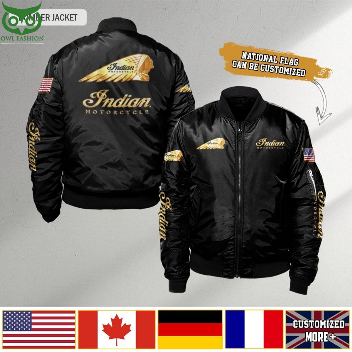Indian Motorcycle Custom Flag 3D Bomber Jacket Radiant and glowing Pic dear