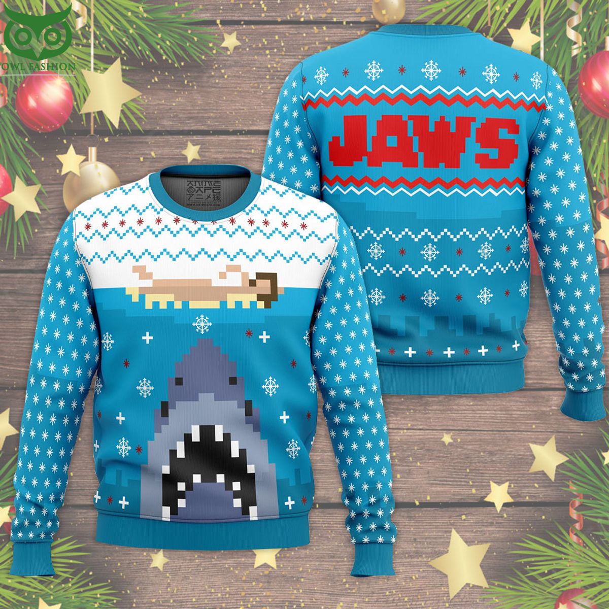 Jaws Horror Movie Blue Ugly Christmas Sweater Elegant picture.