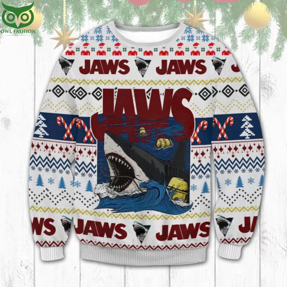 Jaws White Christmas Ugly Sweater Elegant and sober Pic