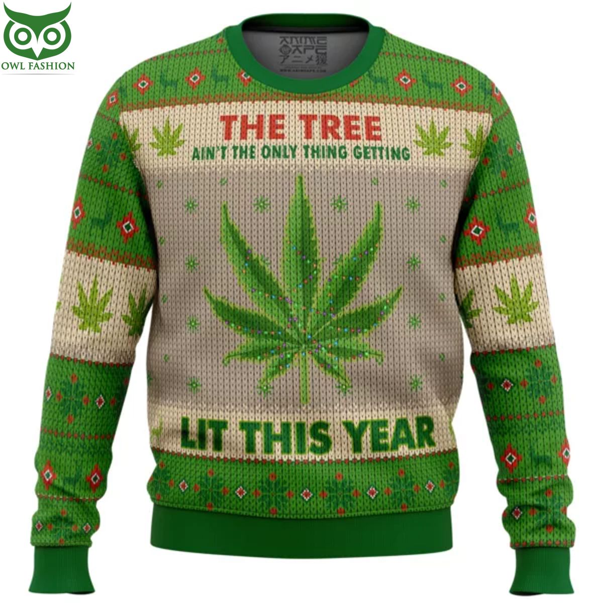 Lit This Year Weed Ugly Christmas Sweater Natural and awesome