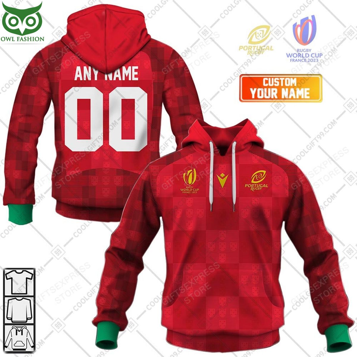 Rugby World Cup Portugal Home Jersey Personalized 3D Hoodie Tshirt
